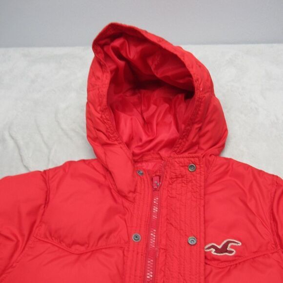 Hollister Redondo Down Jacket Mens XL Red Hooded Snap Zip Front Puffer Winter - Picture 9 of 16
